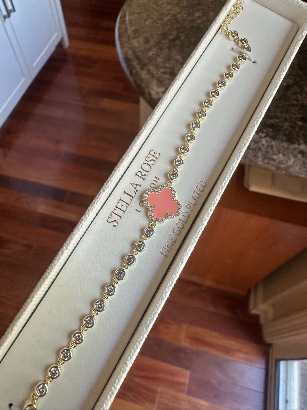 Stella Rose London Fine Gold Plated Pink Clover Crystal Bracelet NIB